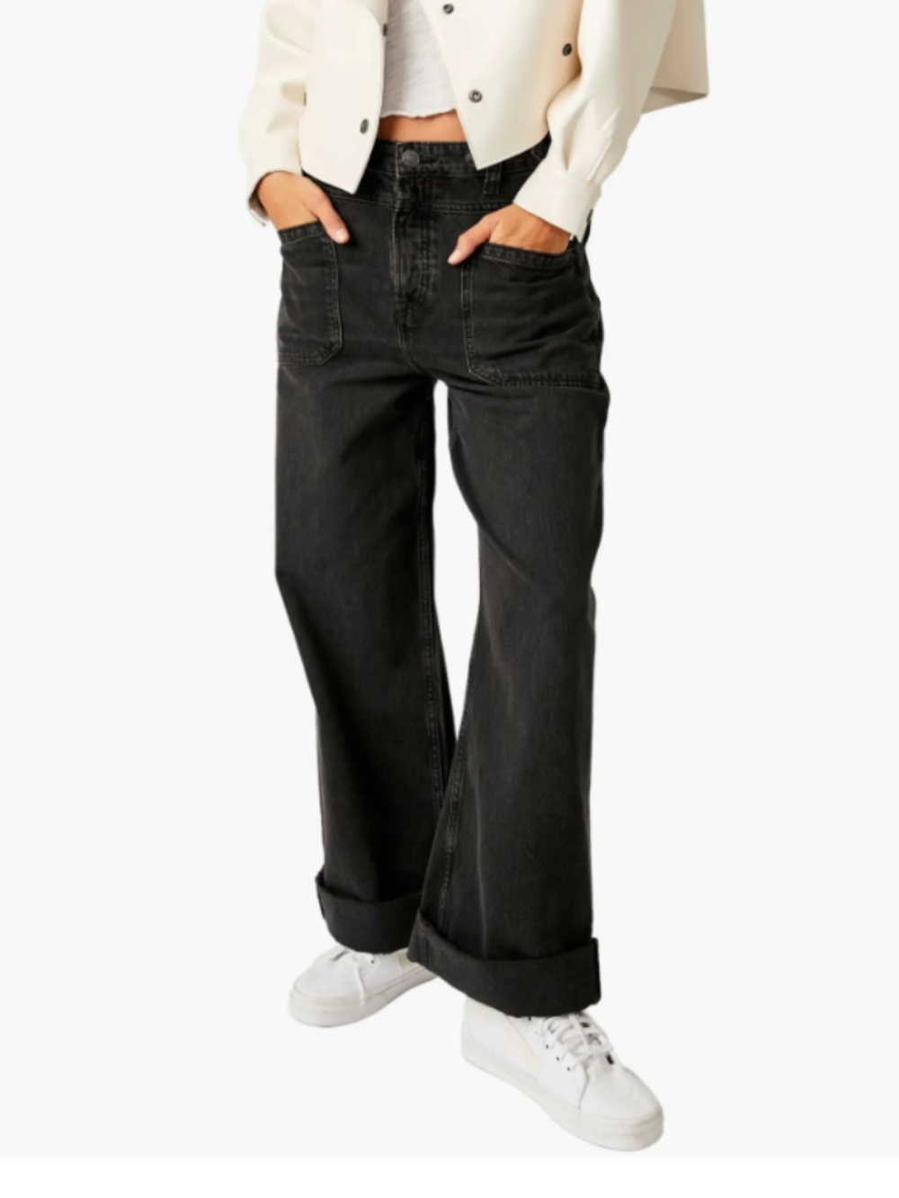 We the Free Palmer Cuffed Baggy Black denim